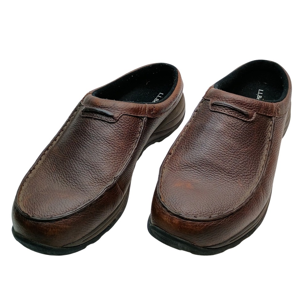 L.L. Bean Slip On Comfort Mocs Mules Men Size 14 Wide Brown Leather Clogs 268224